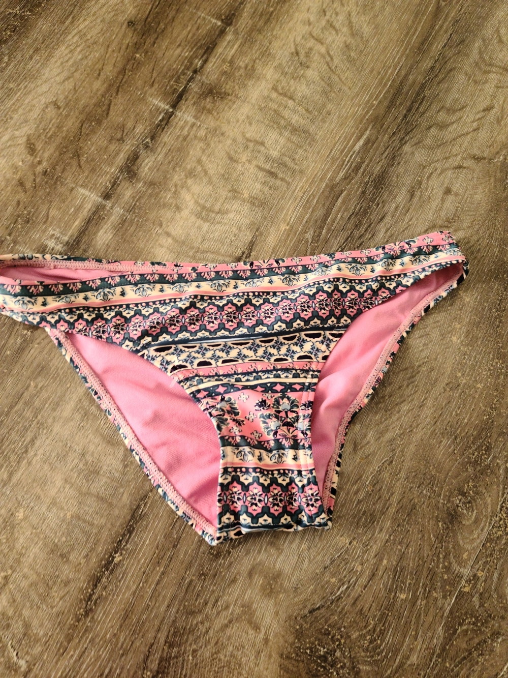 Xhilaration Pink and Navy Patterned Bikini Bottom